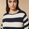 Abbigliamento Marina Rinaldi | Maglia In Lana E Cashmere A Righe Marina Scuro