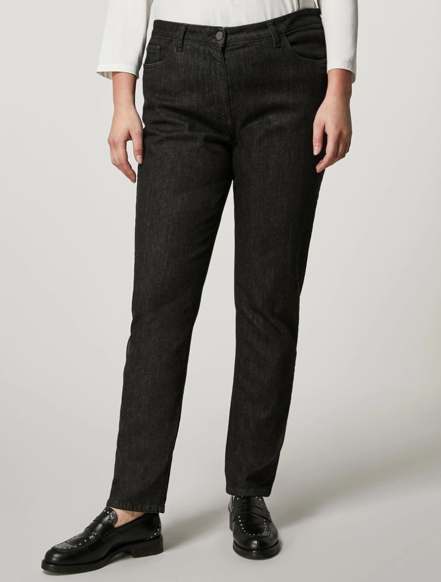 Abbigliamento Marina Rinaldi | Pantaloni In Denim Di Cotone Nero