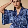 Abbigliamento Marina Rinaldi | Tunica Stile Kimono In Twill Stampato Blu Cina