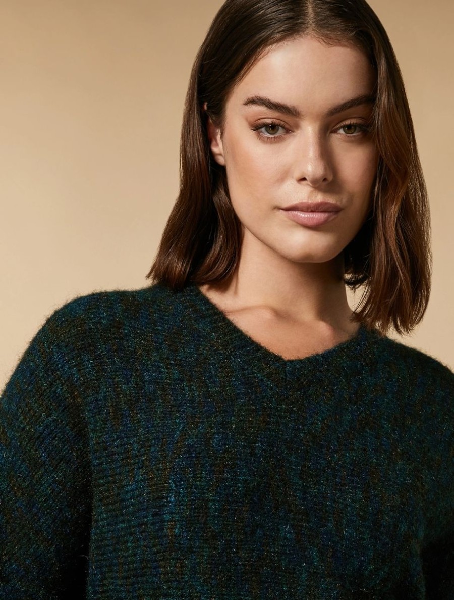 Abbigliamento Marina Rinaldi | Maglia In Mohair Stampata Verde Scuro