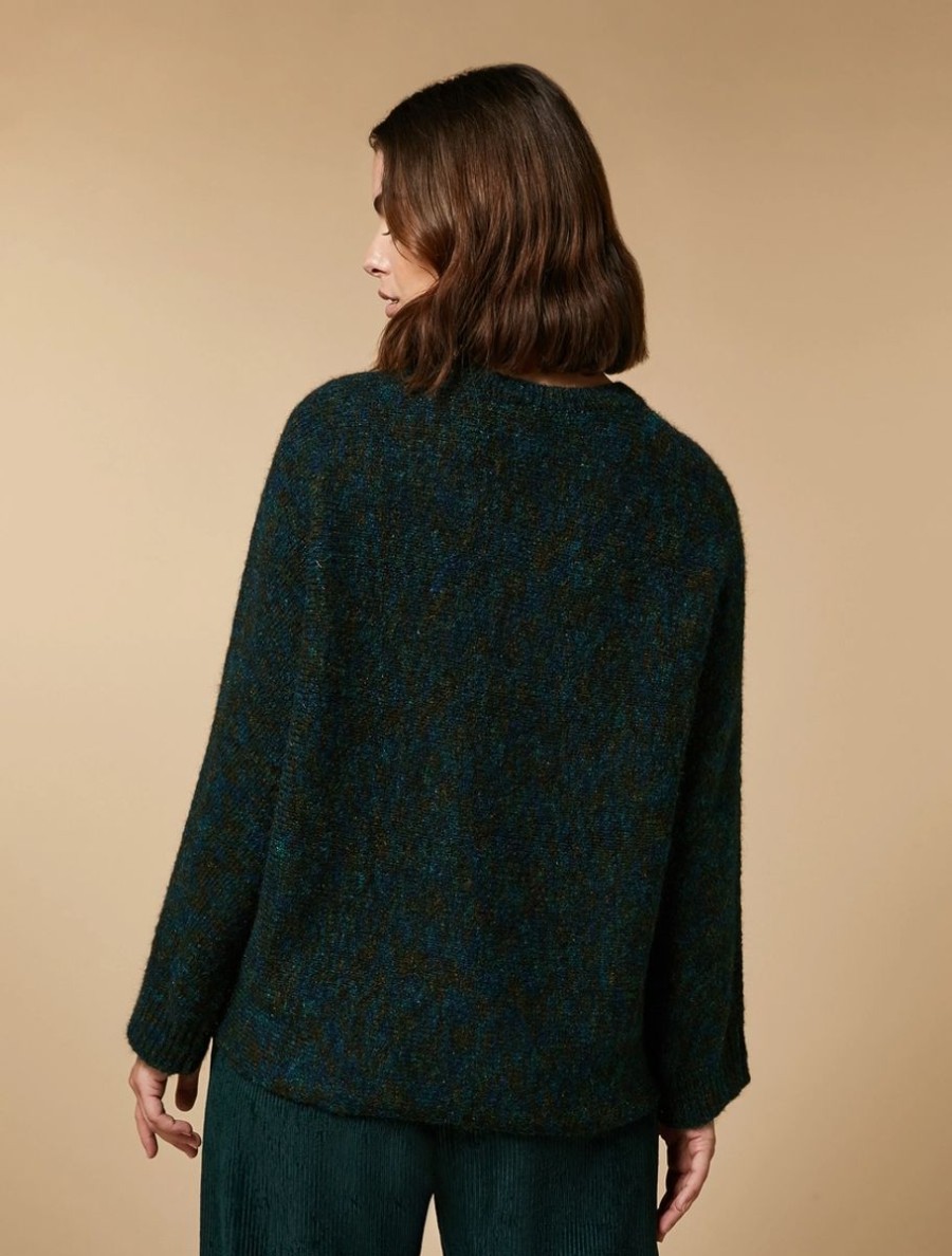 Abbigliamento Marina Rinaldi | Maglia In Mohair Stampata Verde Scuro