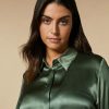 Abbigliamento Marina Rinaldi | Camicia In Raso Di Seta Verde Oliva