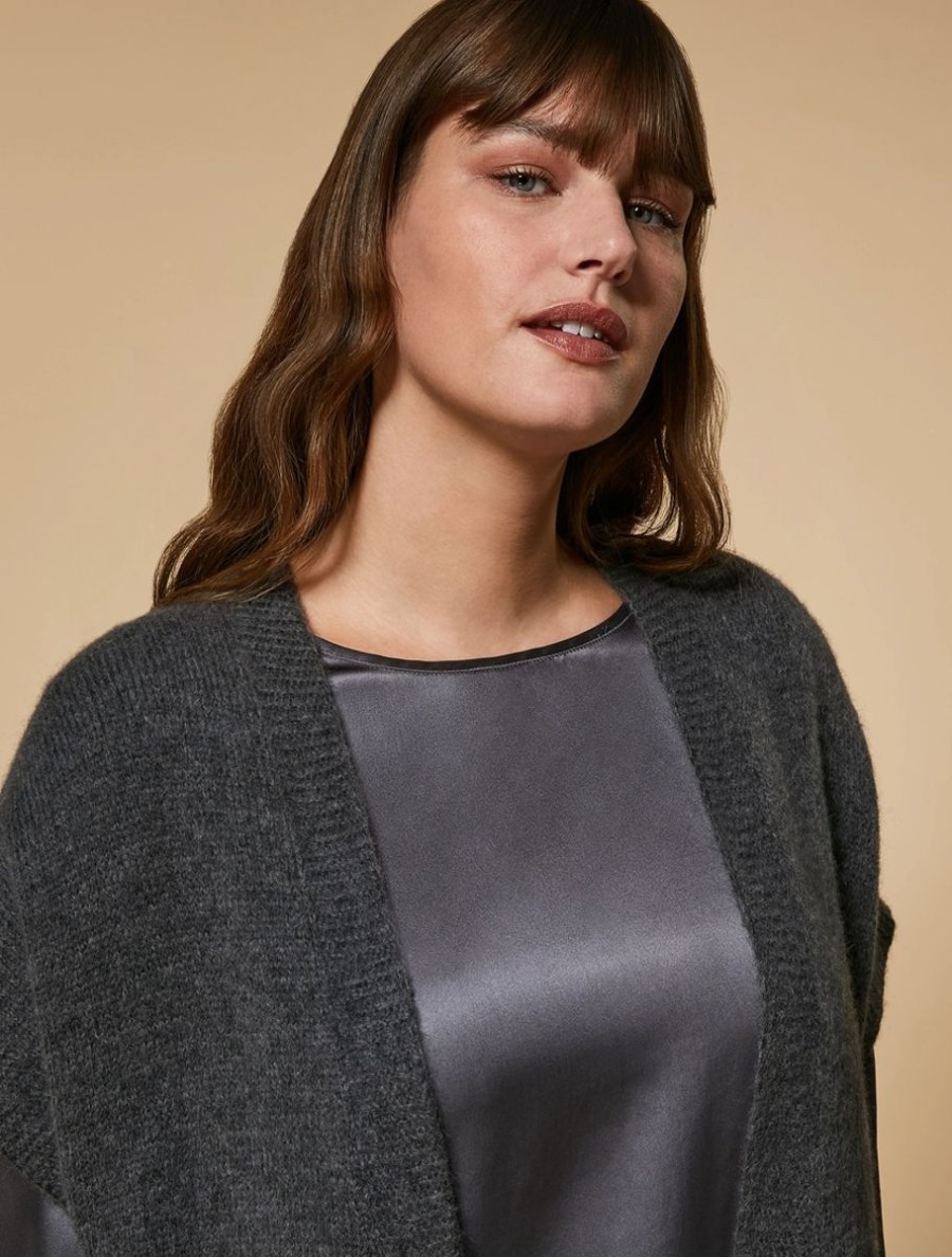 Abbigliamento Marina Rinaldi | Cardigan In Alpaca E Lana Senza Cuciture Grigio Medio