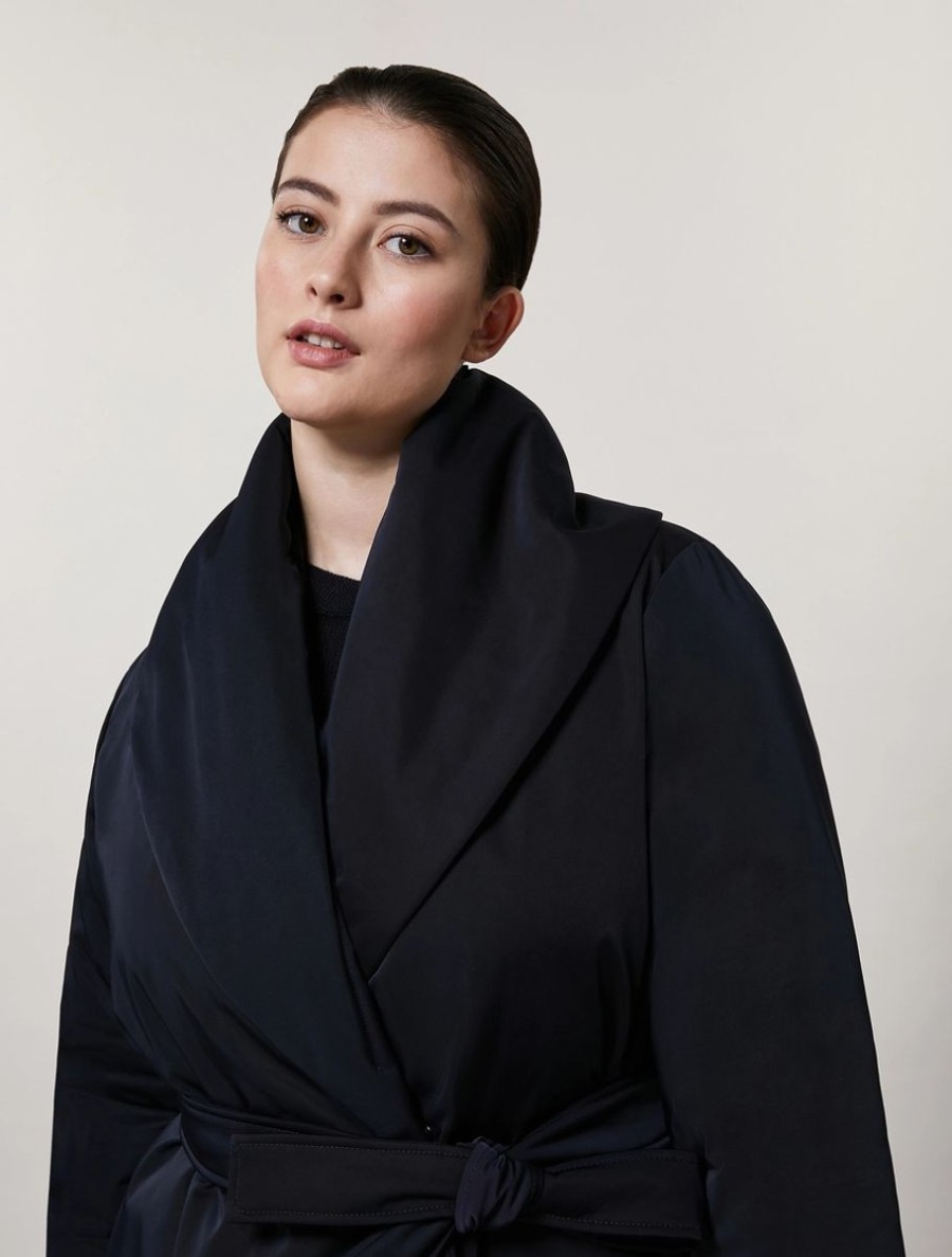 Abbigliamento Marina Rinaldi | Cappotto In Gabardine Tecnica Marina Scuro