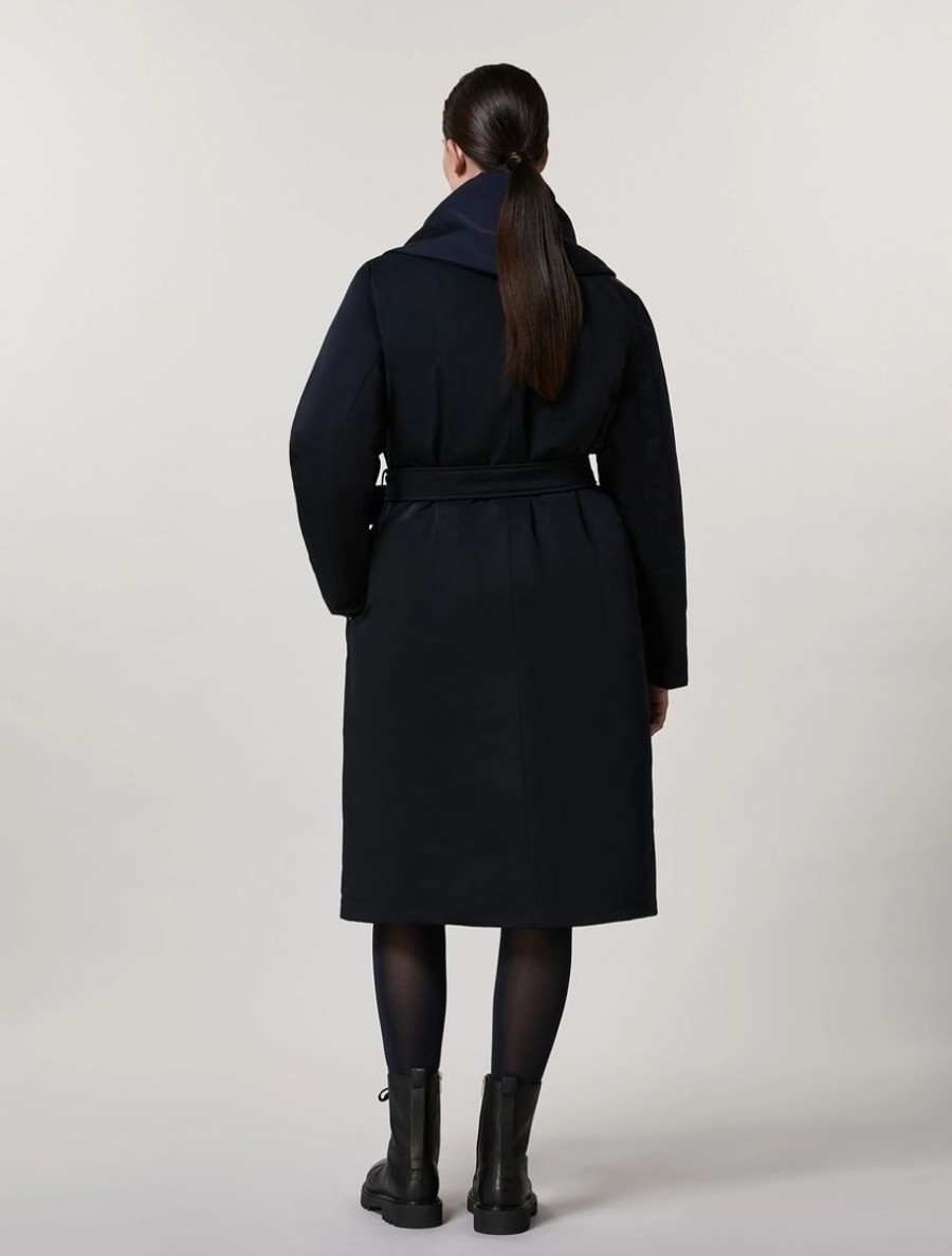 Abbigliamento Marina Rinaldi | Cappotto In Gabardine Tecnica Marina Scuro