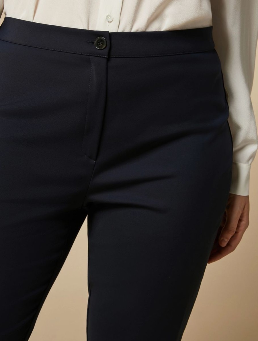 Abbigliamento Marina Rinaldi | Pantaloni Slim In Tela Di Cotone Blu Fiordaliso