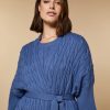 Abbigliamento Marina Rinaldi | Cardigan In Lana Lavorata A Trecce Sci Blu