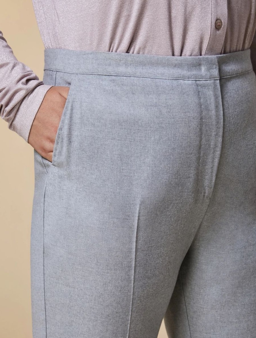 Abbigliamento Marina Rinaldi | Pantaloni Slim In Flanella Grigio Chiaro