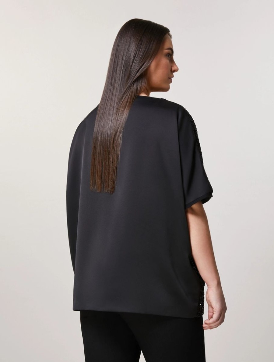 Abbigliamento Marina Rinaldi | Blusa In Crepe Envers Satin Decorata Con Paillettes Nero