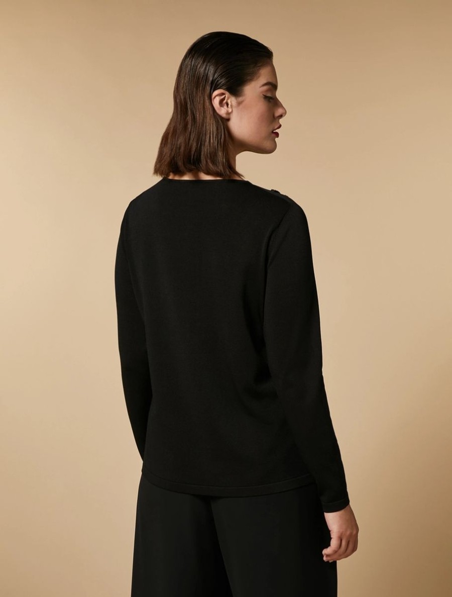 Abbigliamento Marina Rinaldi | Maglia In Viscosa E Tulle Ricamata Nero