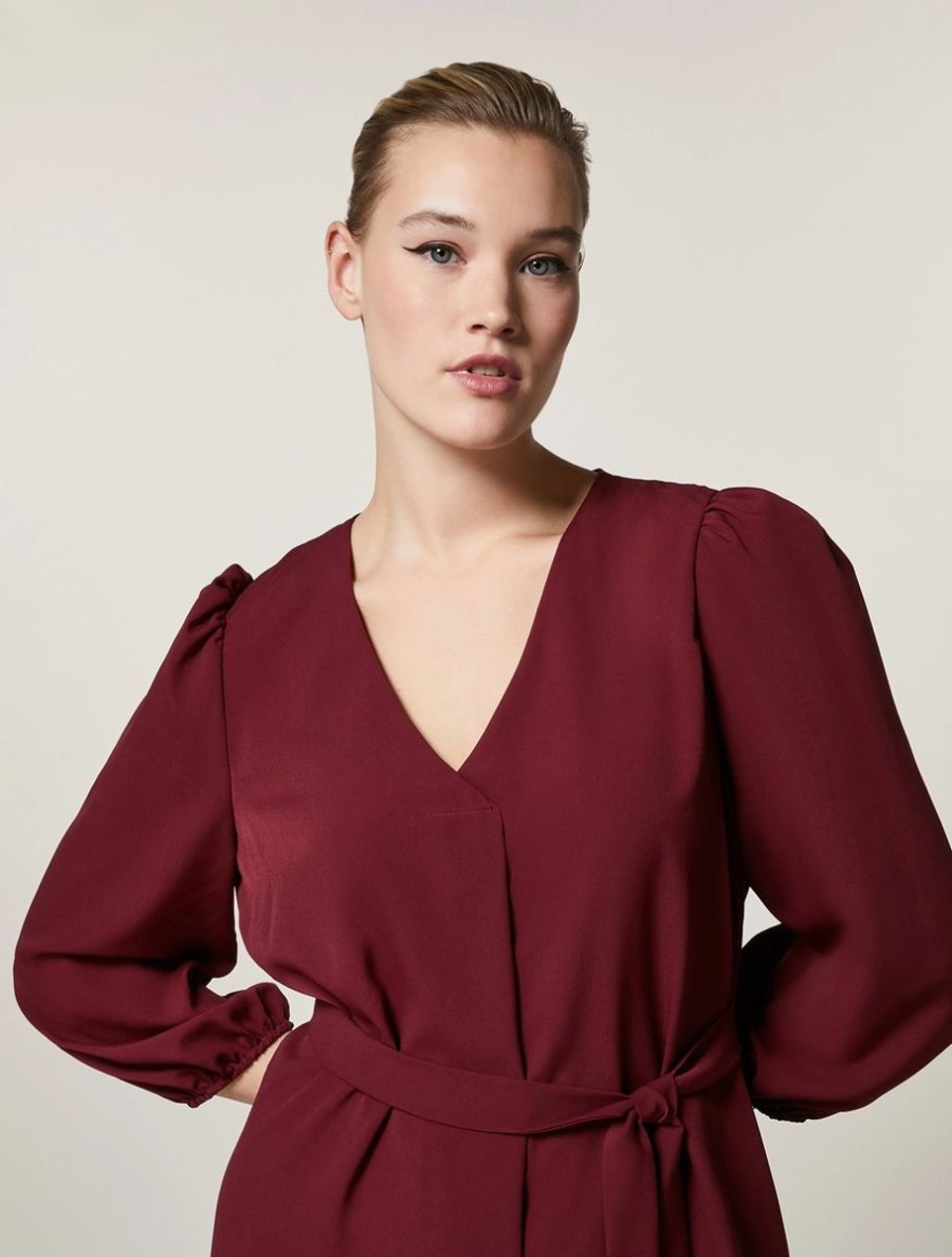 Abbigliamento Marina Rinaldi | Abito In Crepe De Chine Bordeaux