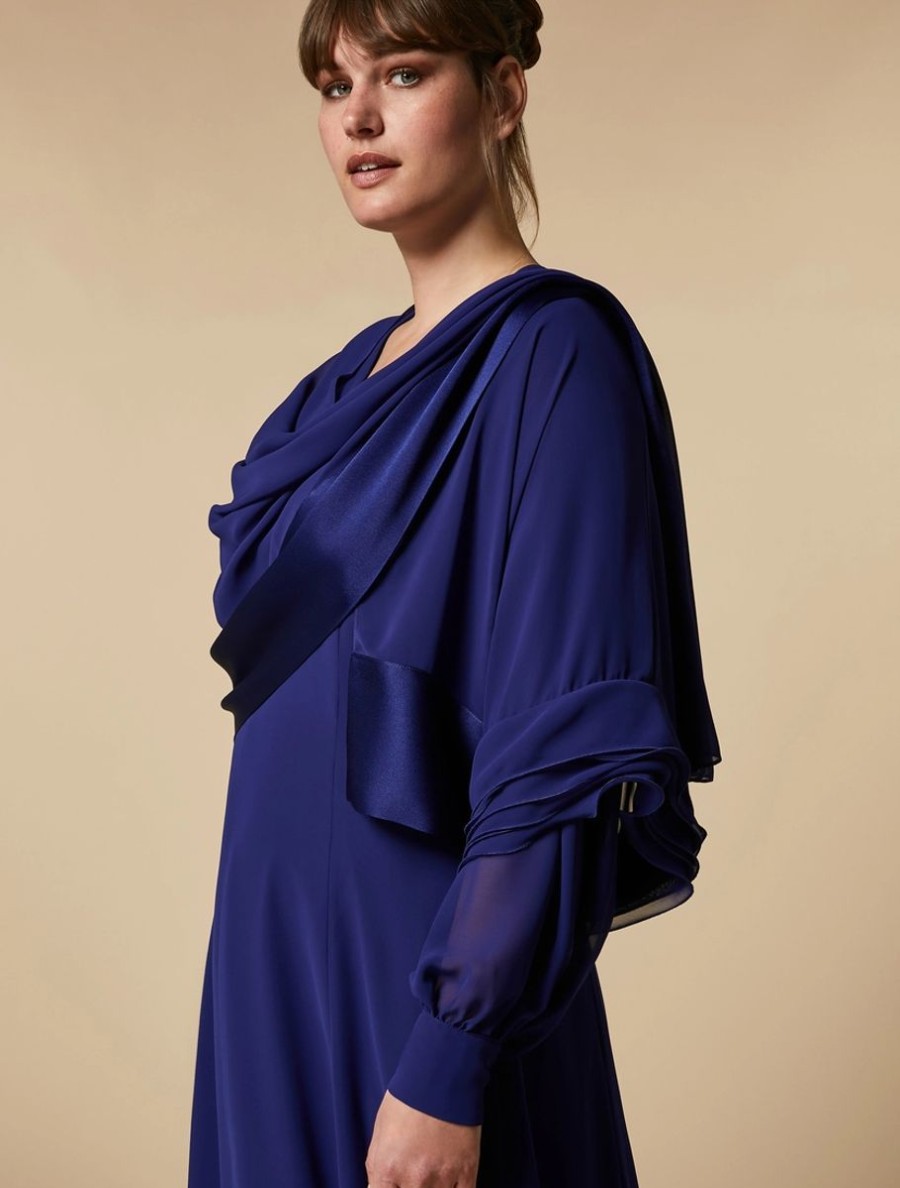 Abbigliamento Marina Rinaldi | Stola In Georgette Crepe Blu Fiordaliso