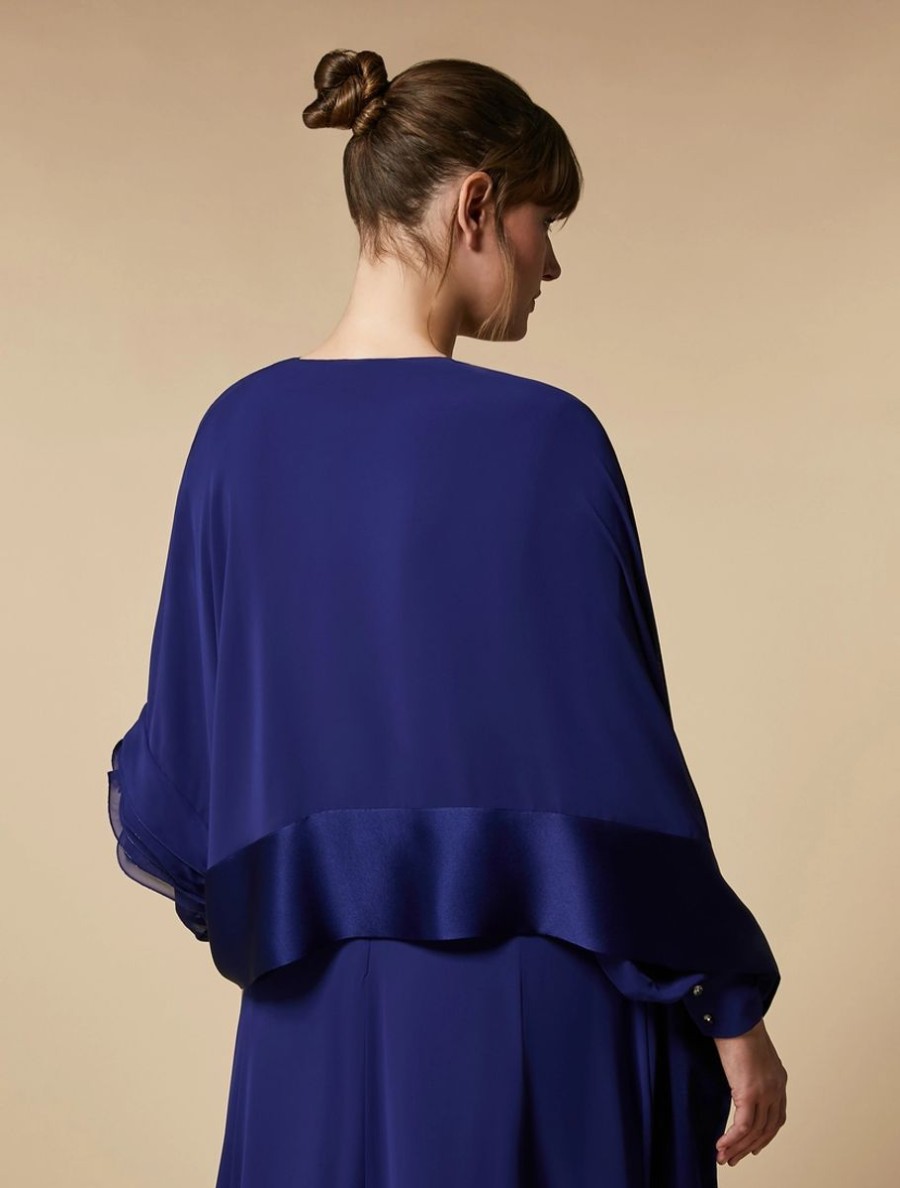 Abbigliamento Marina Rinaldi | Stola In Georgette Crepe Blu Fiordaliso