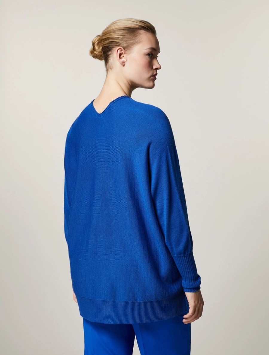 Abbigliamento Marina Rinaldi | Maglione In Misto Lana Merino Blu Cina