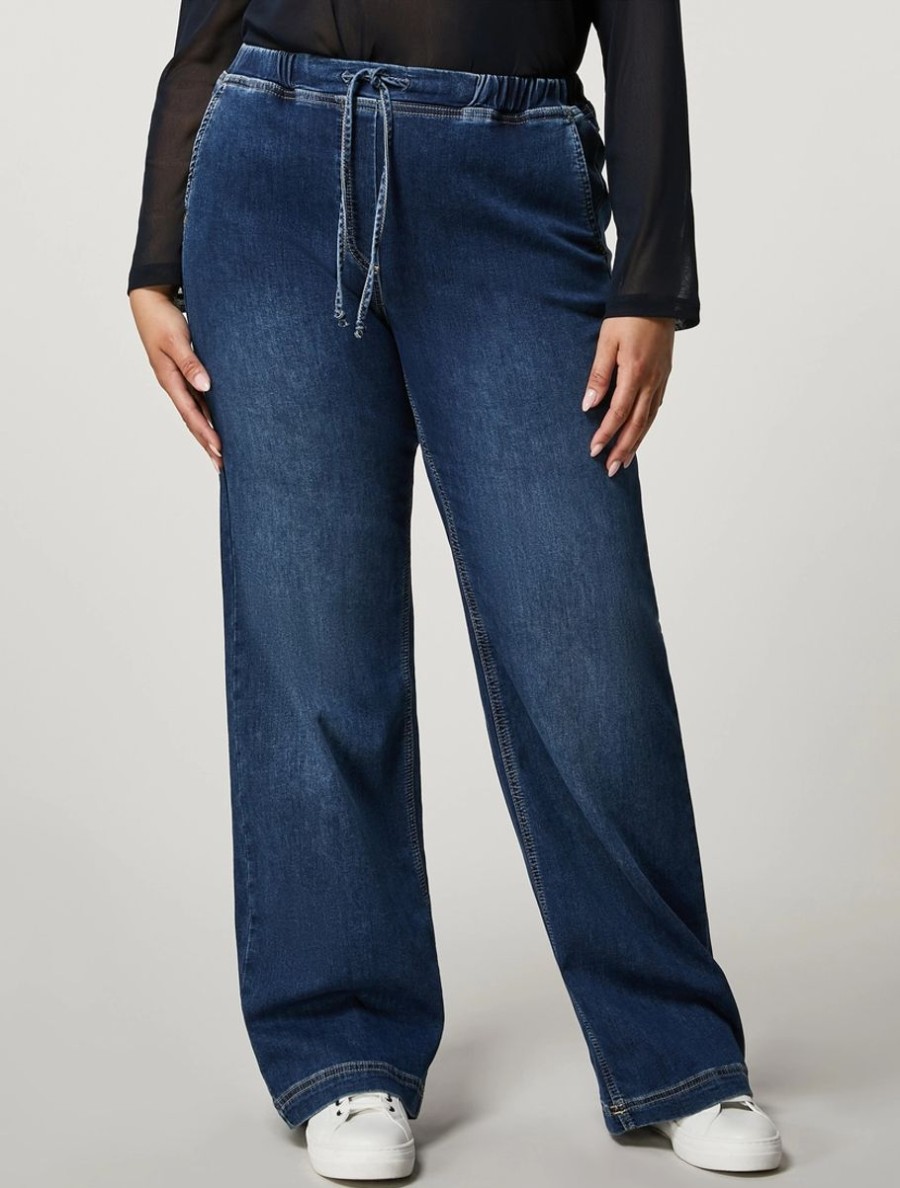 Abbigliamento Marina Rinaldi | Pantaloni In Felpa Di Cotone Blu Notte