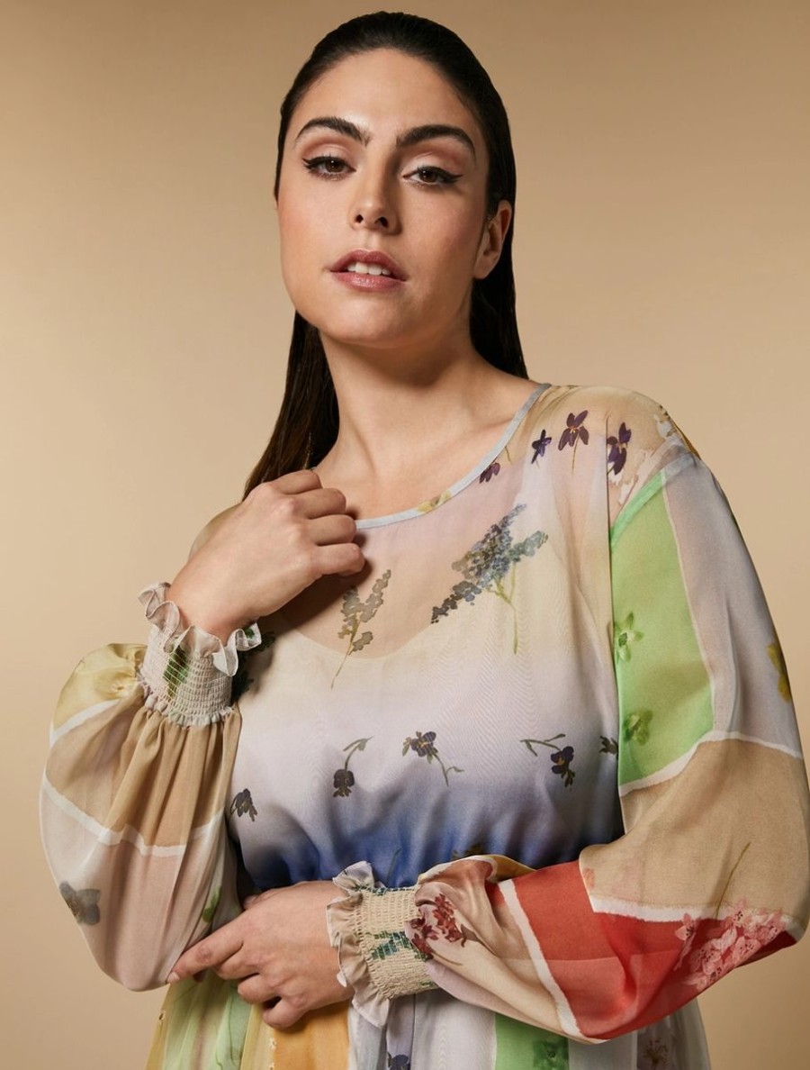 Abbigliamento Marina Rinaldi | Abito In Chiffon Stampato Mostarda