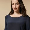 Abbigliamento Marina Rinaldi | Blusa In Crepe De Chine Di Seta Marina Scuro