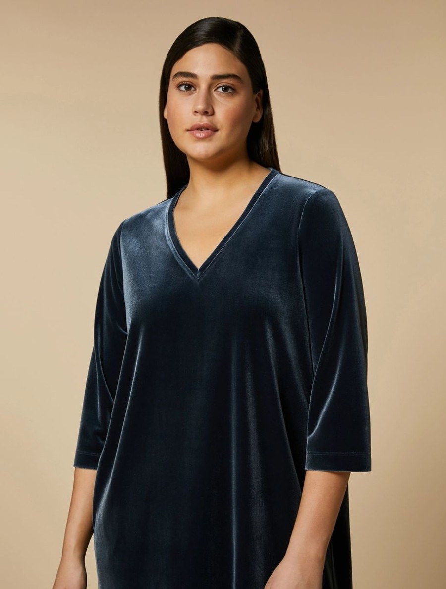 Abbigliamento Marina Rinaldi | Abito In Jersey Di Velluto Blu Notte