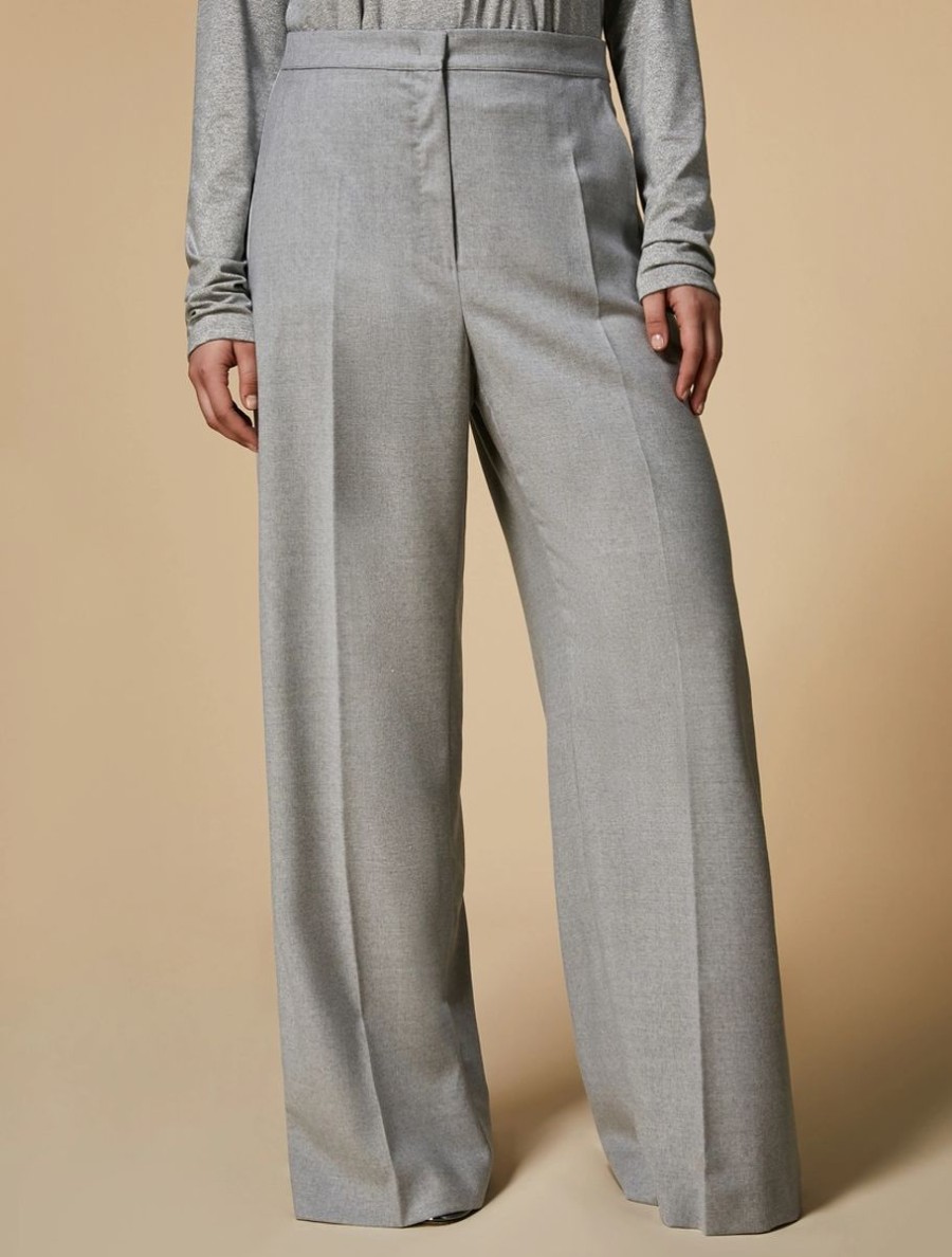 Abbigliamento Marina Rinaldi | Pantaloni In Flanella Stretch Grigio Chiaro