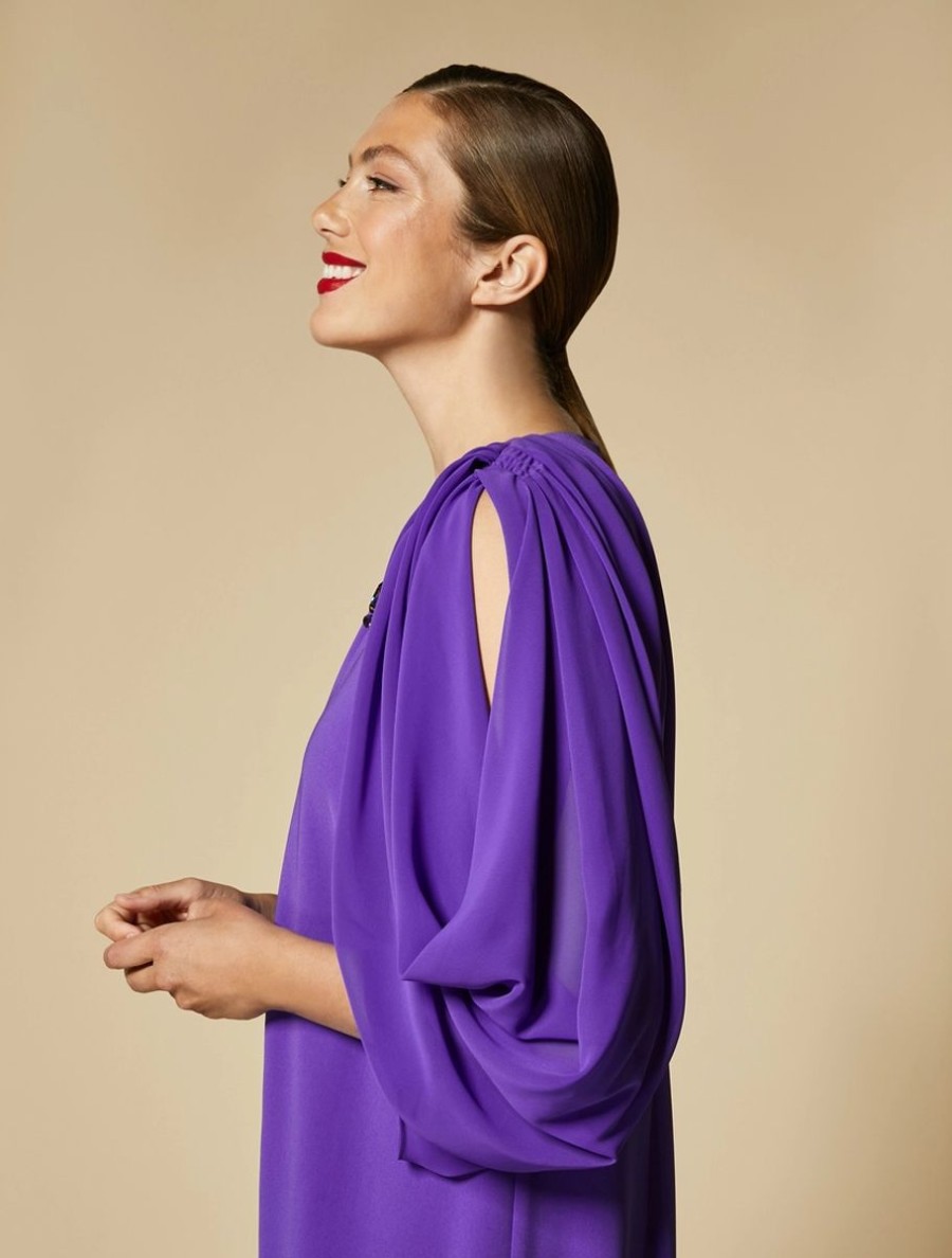 Abbigliamento Marina Rinaldi | Abito In Triacetato Con Maniche In Crepe Viola