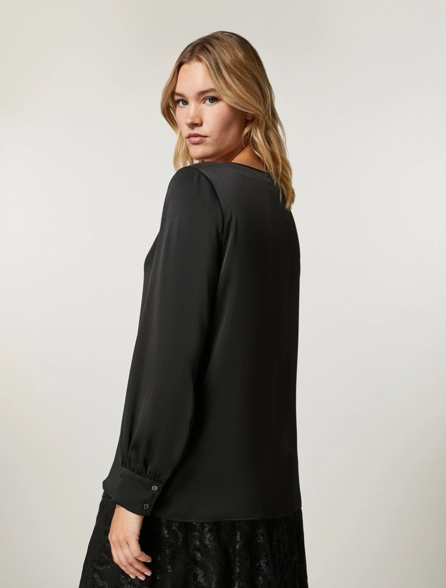 Abbigliamento Marina Rinaldi | Blusa In Raso Martellato Nero