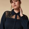 Abbigliamento Marina Rinaldi | Abito Chemisier In Crepe Ricamato Blu Notte