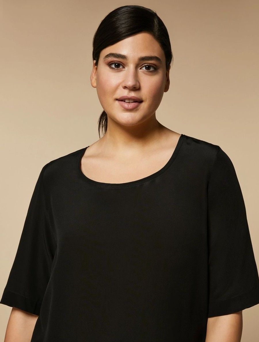 Abbigliamento Marina Rinaldi | Blusa In Crepe De Chine Di Seta Nero