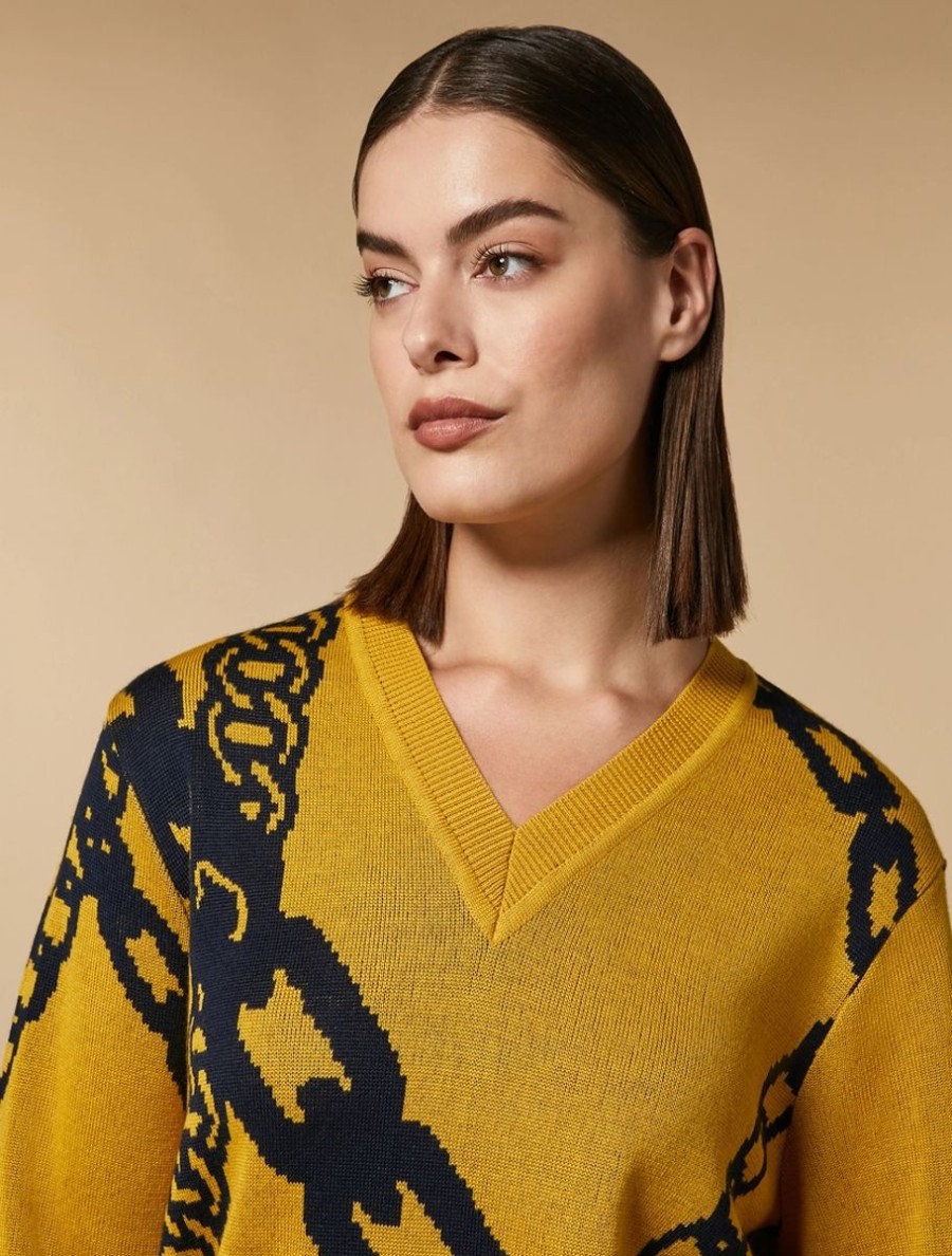 Abbigliamento Marina Rinaldi | Maglione In Misto Lana Jacquard Mostarda