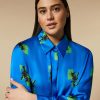 Abbigliamento Marina Rinaldi | Camicia In Raso Stampato Blu Fiordaliso