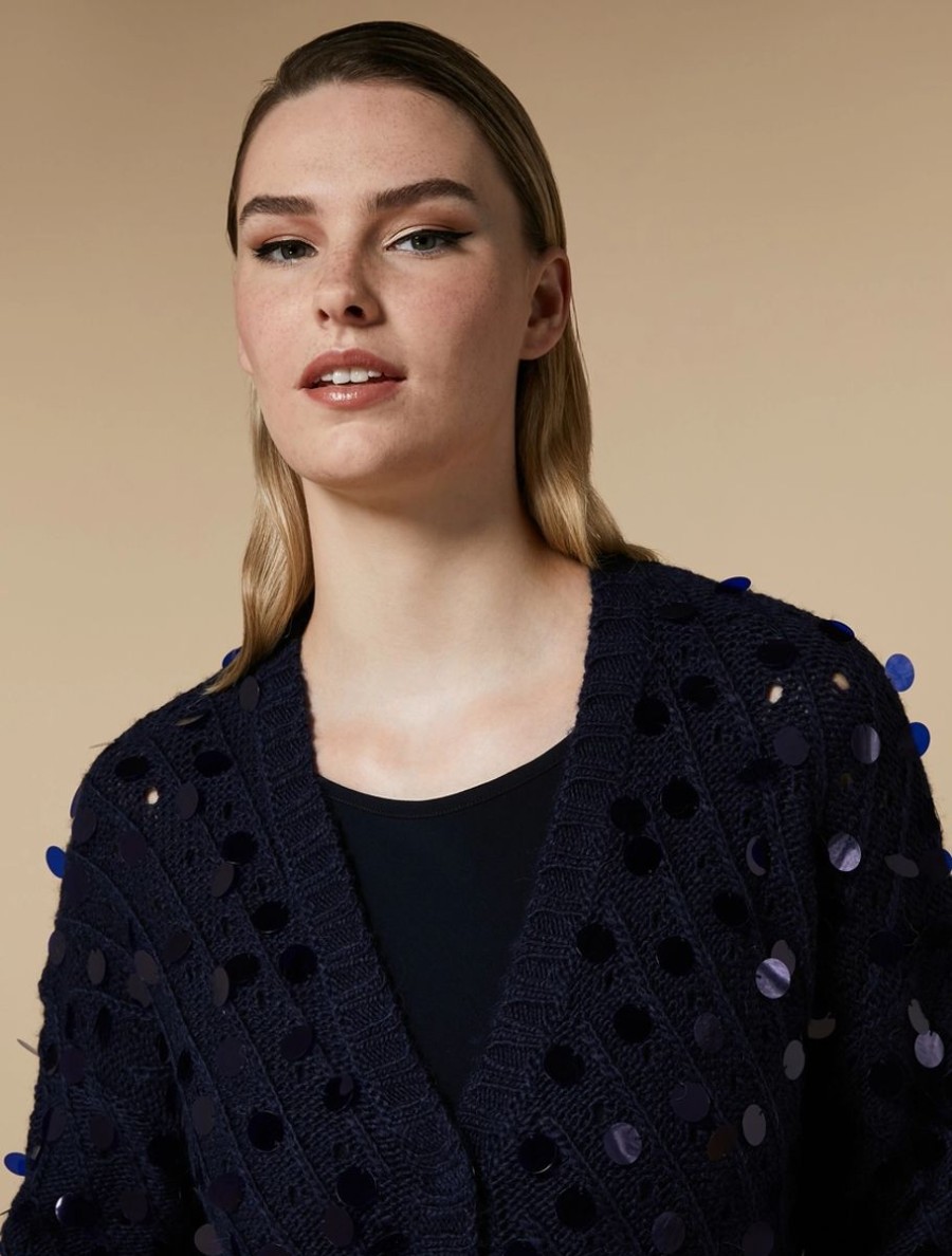 Abbigliamento Marina Rinaldi | Cardigan In Misto Alpaca Con Paillettes Marina Scuro