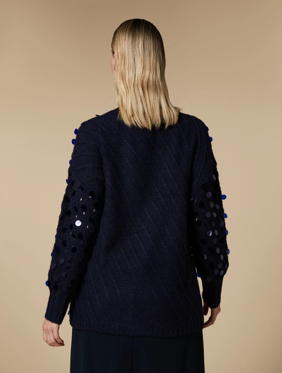 Abbigliamento Marina Rinaldi | Cardigan In Misto Alpaca Con Paillettes Marina Scuro