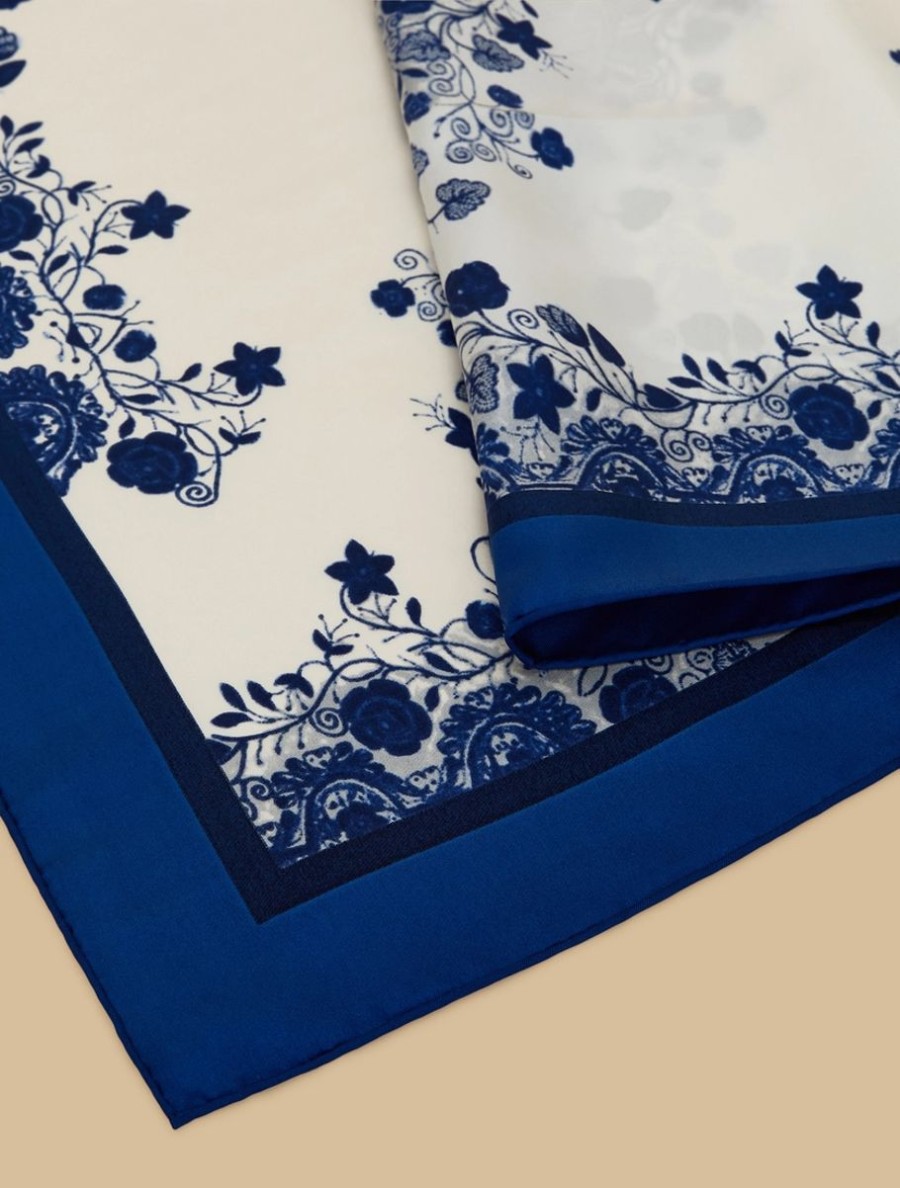 Accessori Marina Rinaldi | Sciarpa In Twill Di Seta Blu Cina