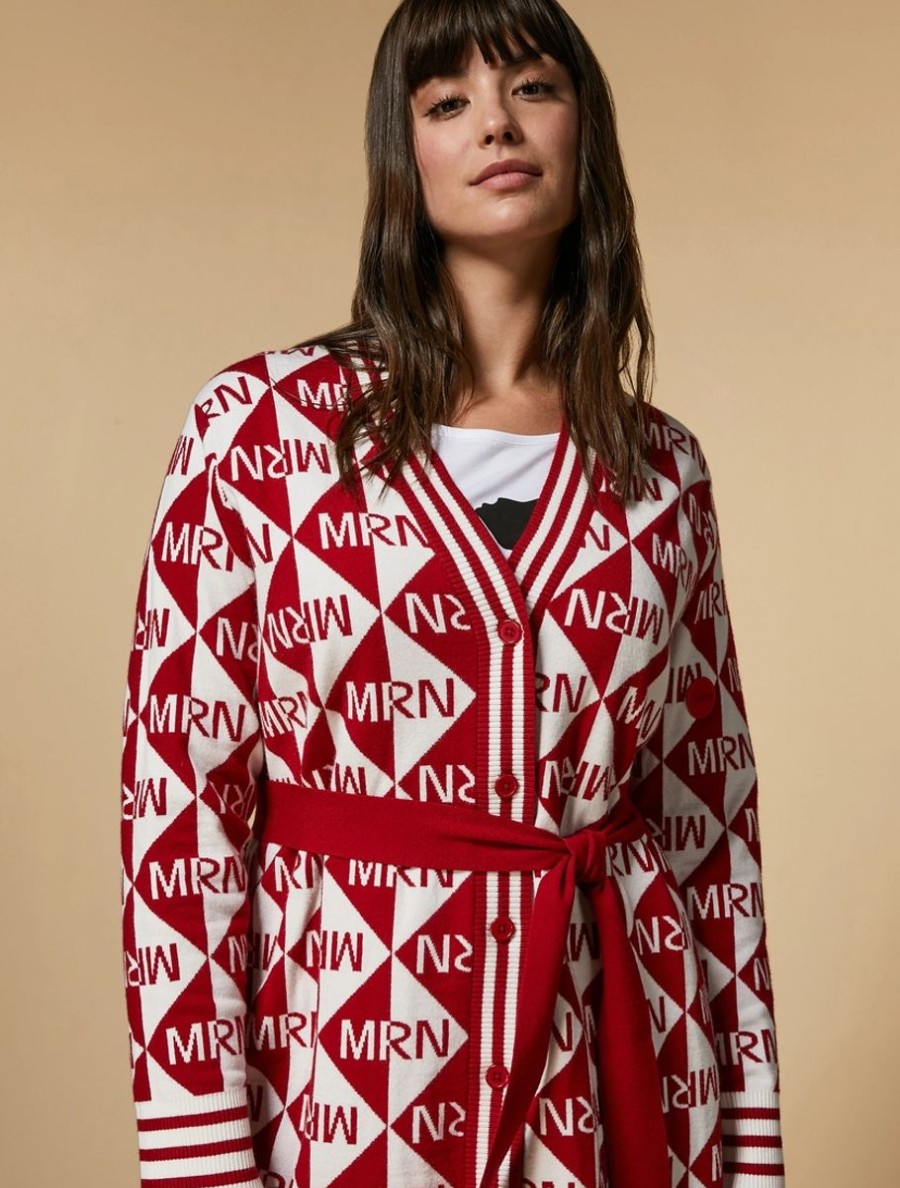 Abbigliamento Marina Rinaldi | Cardigan In Filato Di Viscosa Rosso