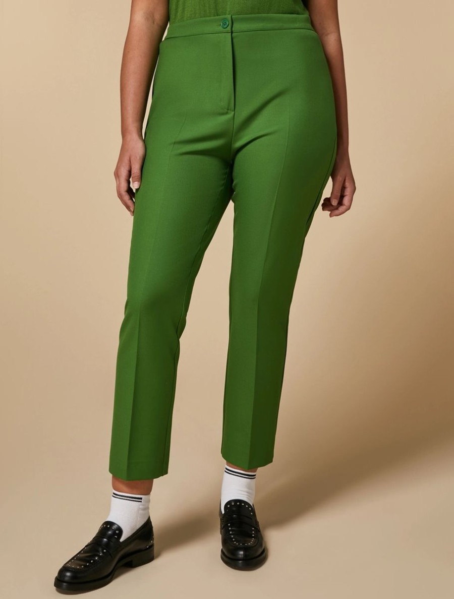 Abbigliamento Marina Rinaldi | Pantaloni Svasati In Misto Viscosa Verde