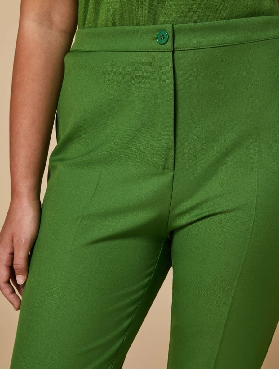 Abbigliamento Marina Rinaldi | Pantaloni Svasati In Misto Viscosa Verde