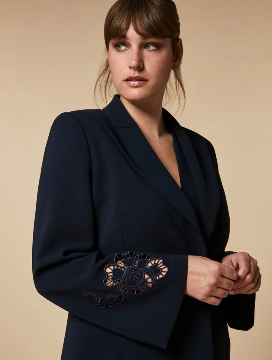 Abbigliamento Marina Rinaldi | Giacca Blazer In Triacetato Ricamato Blu Notte