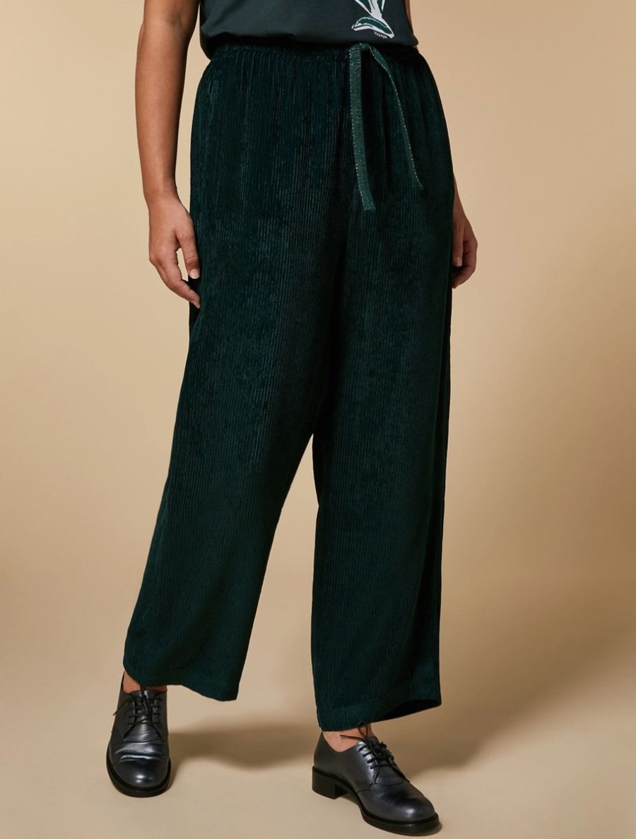 Abbigliamento Marina Rinaldi | Pantaloni Di Velluto A Coste Verde Scuro