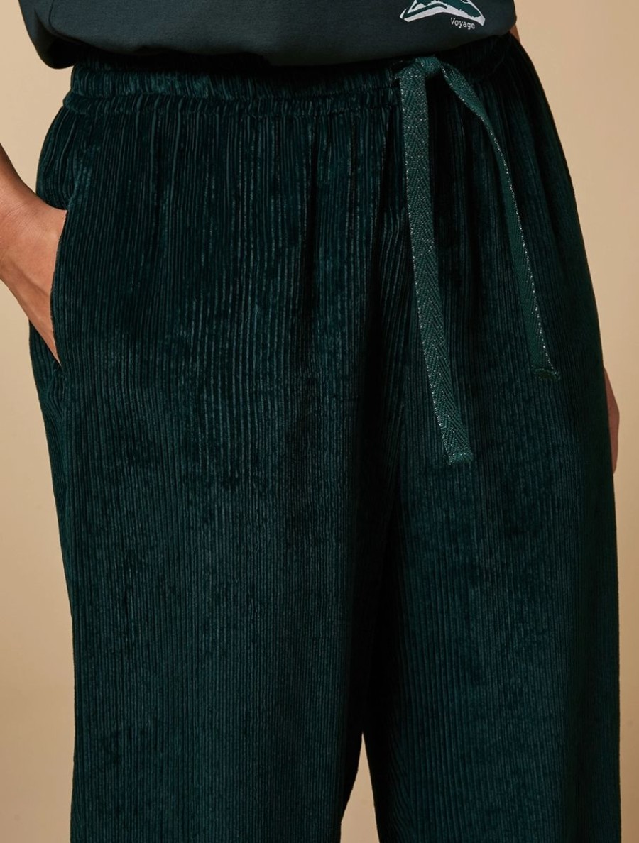 Abbigliamento Marina Rinaldi | Pantaloni Di Velluto A Coste Verde Scuro