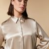 Abbigliamento Marina Rinaldi | Camicia In Raso Di Seta Beige Scuro