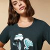 Abbigliamento Marina Rinaldi | T-Shirt In Jersey Con Decorazioni Stampate Verde Scuro