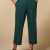 Abbigliamento Marina Rinaldi | Pantaloni In Gabardine Di Lana Tecnica Verde Scuro