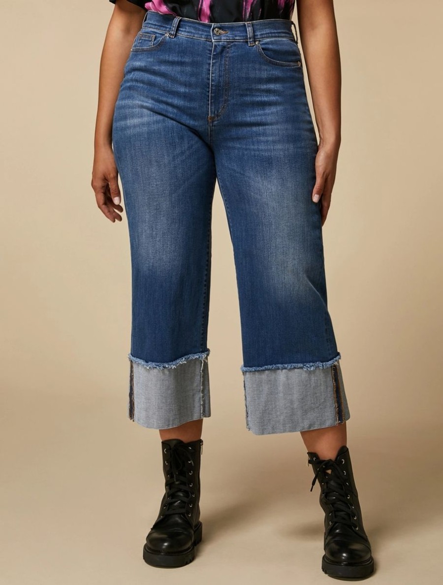 Abbigliamento Marina Rinaldi | Jeans A Gamba Larga In Denim Stretch Sci Blu