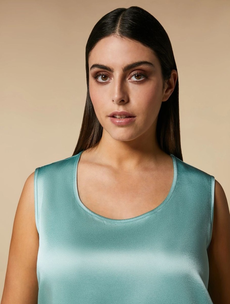 Abbigliamento Marina Rinaldi | Top In Raso Envers Verde Pastello