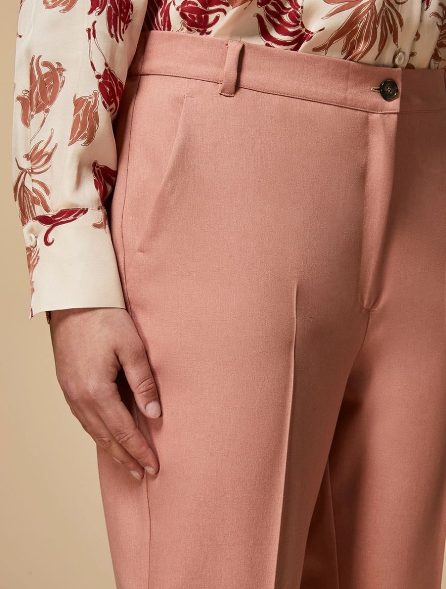 Abbigliamento Marina Rinaldi | Pantaloni In Gabardina Fluida Rosa