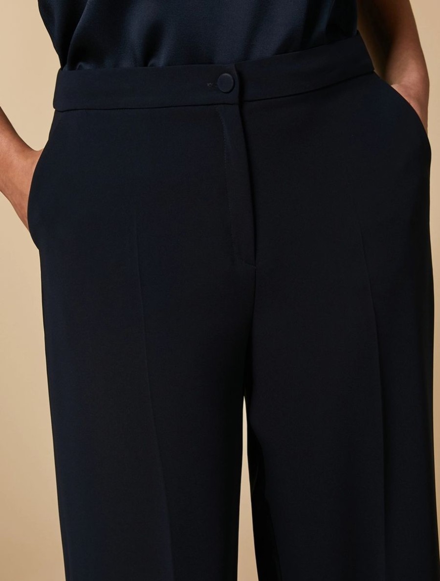 Abbigliamento Marina Rinaldi | Pantaloni Dritti In Triacetato Marina Scuro