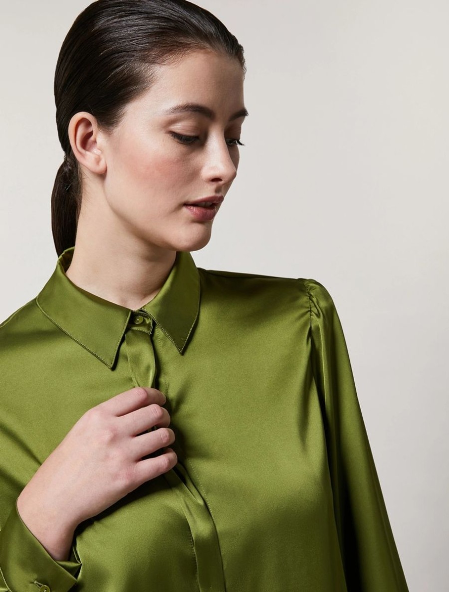 Abbigliamento Marina Rinaldi | Camicia In Raso Verde