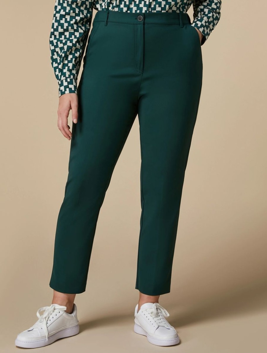 Abbigliamento Marina Rinaldi | Pantaloni Tecnici In Misto Cotone Verde Scuro