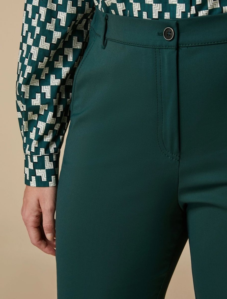 Abbigliamento Marina Rinaldi | Pantaloni Tecnici In Misto Cotone Verde Scuro