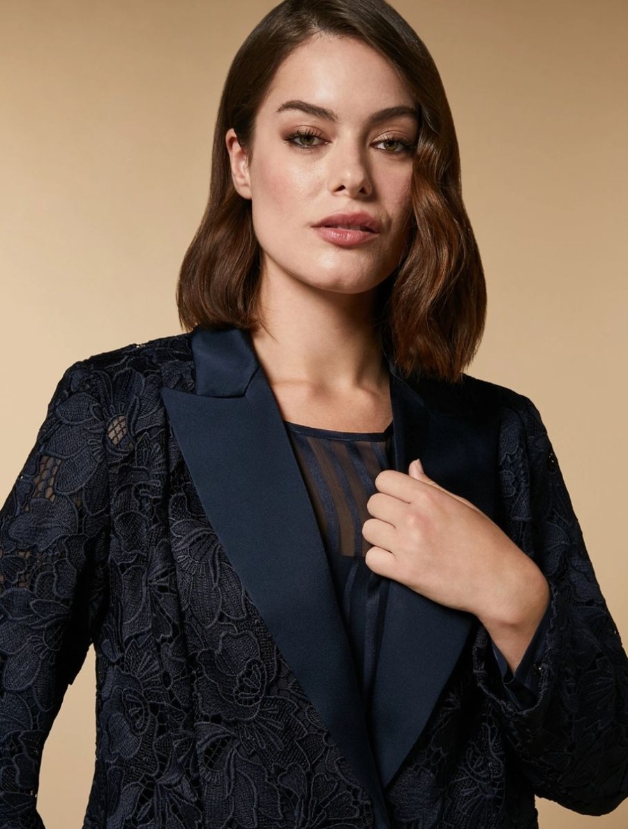 Abbigliamento Marina Rinaldi | Giacca Blazer In Pizzo Macrame Marina Scuro