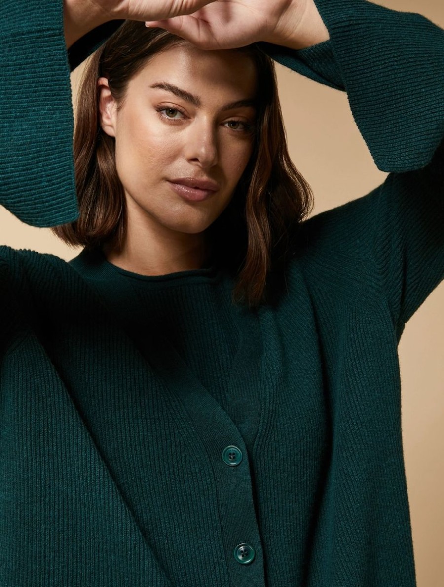 Abbigliamento Marina Rinaldi | Cardigan In Lana E Cashmere Verde Scuro